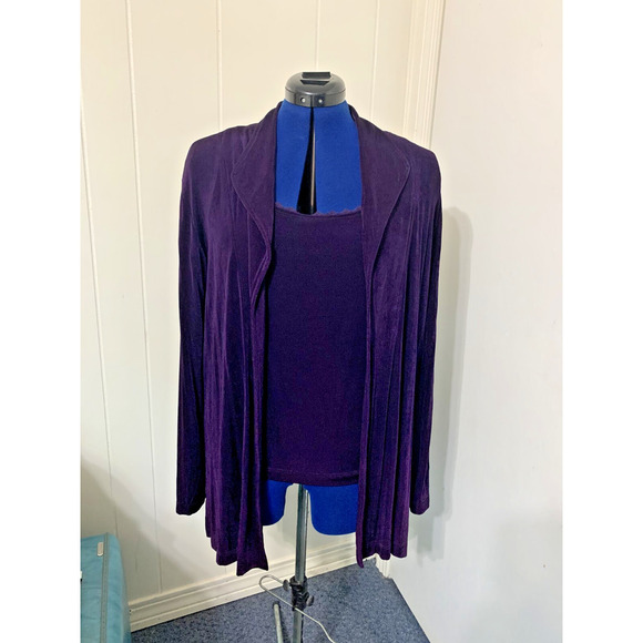 Chico's Travelers Cardigan and Tank Set Size 16/XL Purple Slinky Knit Packable - Picture 1 of 13